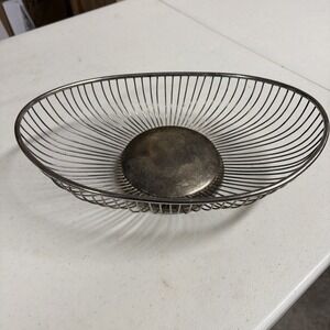 VTG LEONARD 11.5"x7.5" Silverplate Oval Wire BREAD BASKET Fruit Bowl Hong Kong‎